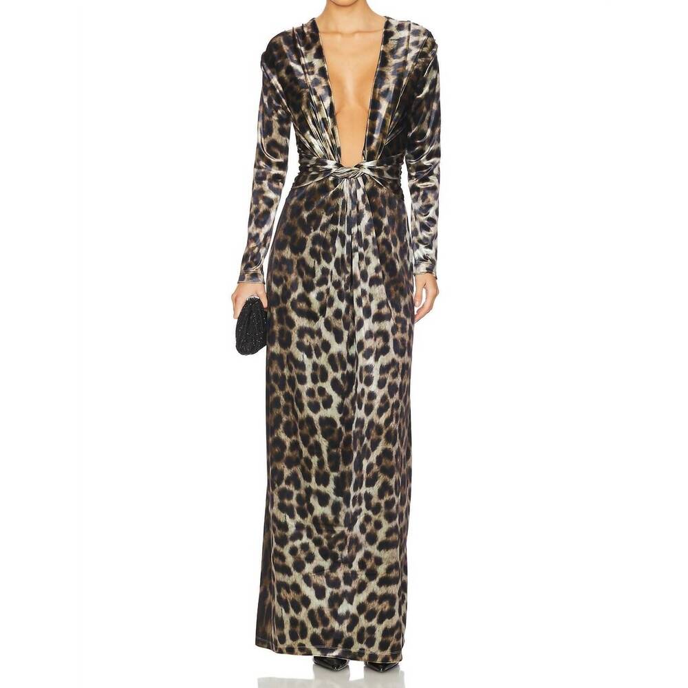NEW LESLIE AMON amanda maxi dress in leopard